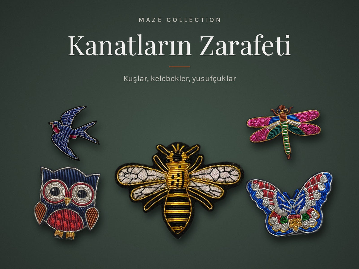 Kanatların Zarafeti koleksiyonu - Maze Collection el yapımı broşlar